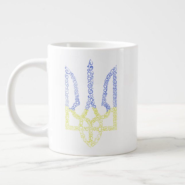 Ukraine coat of arms trident tryzub spiral pattern large coffee mug (Left)