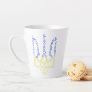 Ukraine coat of arms trident tryzub spiral pattern latte mug