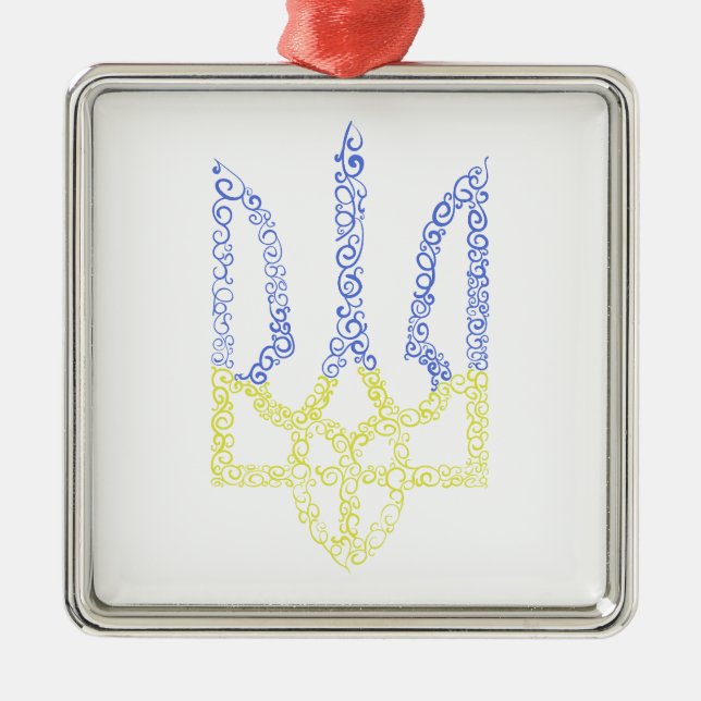 Ukraine coat of arms trident tryzub spiral pattern metal tree decoration (Front)
