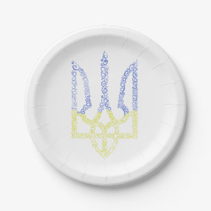 Ukraine coat of arms trident tryzub spiral pattern paper plate