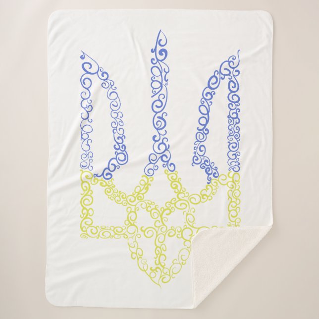 Ukraine coat of arms trident tryzub spiral pattern sherpa blanket (Front)