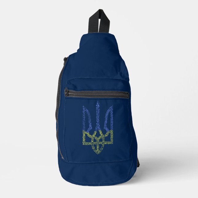 Ukraine coat of arms trident tryzub spiral pattern sling bag (Front)