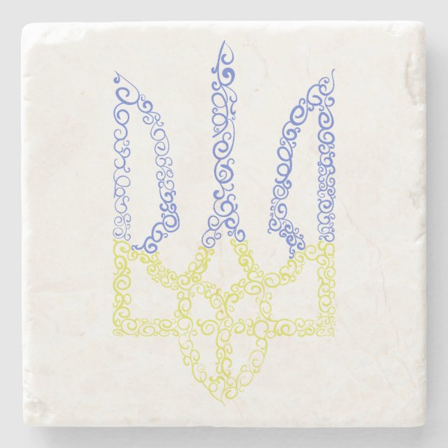 Ukraine coat of arms trident tryzub spiral pattern stone coaster (Front)