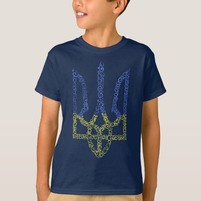 Ukraine coat of arms trident tryzub spiral pattern T-Shirt (Front)
