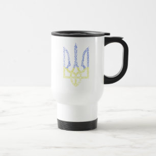 Ukraine coat of arms trident tryzub spiral pattern travel mug