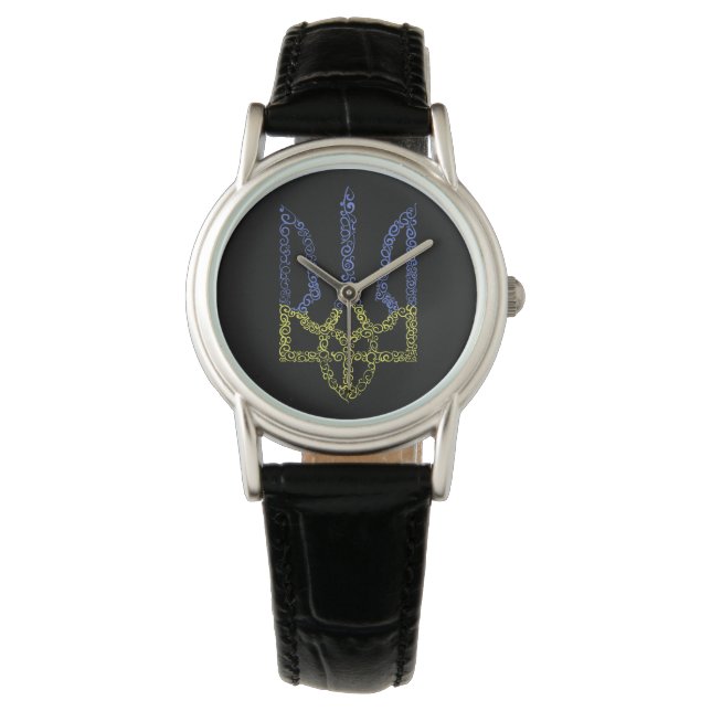 Ukraine coat of arms trident tryzub spiral pattern watch (Front)
