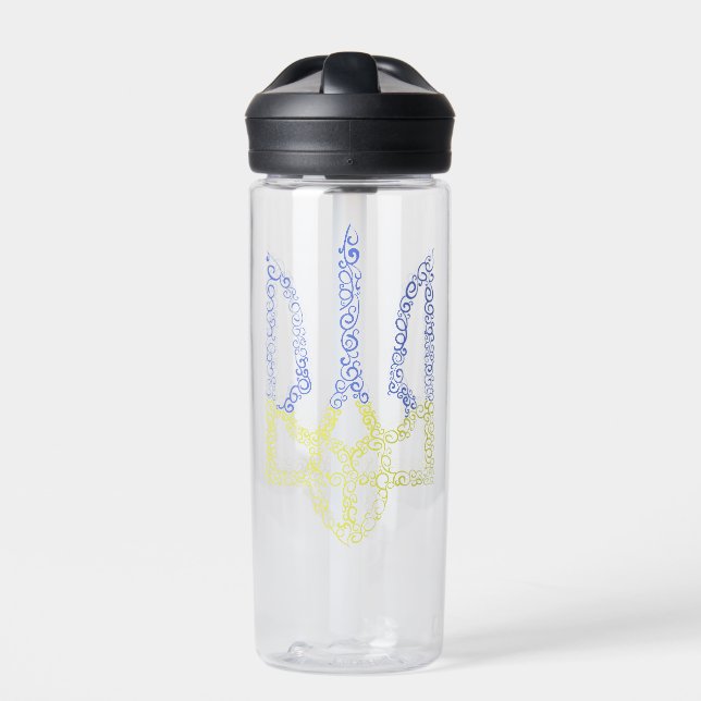 Ukraine coat of arms trident tryzub spiral pattern water bottle (Front)