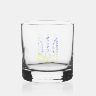 Ukraine coat of arms trident tryzub spiral pattern whiskey glass