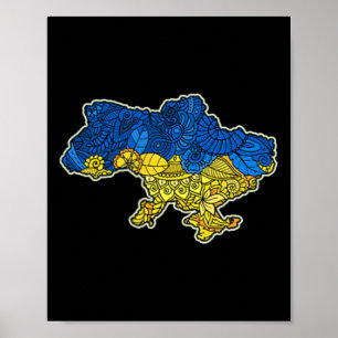 Ukraine Contour Map Gift National Flag Poster