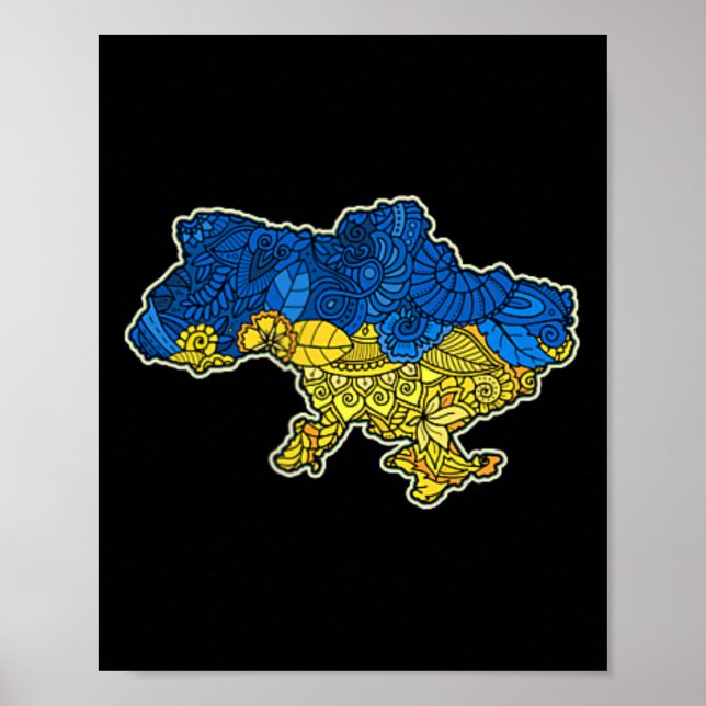 Ukraine Contour Map Gift National Flag  Poster (Front)