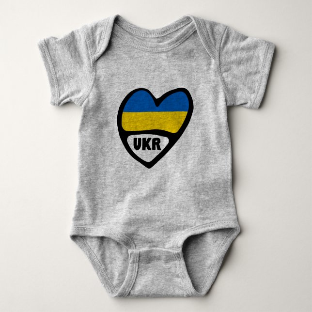 Ukraine Country Code Flag Heart, UKR Baby Bodysuit (Front)