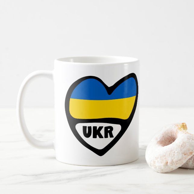 Ukraine Country Code Flag Heart, UKR Coffee Mug (With Donut)