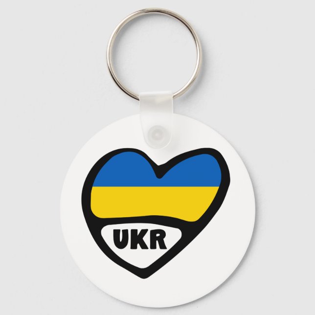 Ukraine Country Code Flag Heart, UKR Key Ring (Front)