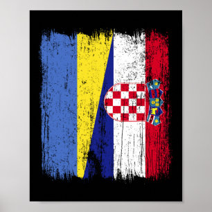 Ukraine Croatia Half Flag Proud Ukrainian Croatian Poster