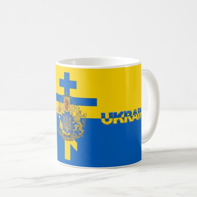 Ukraine Cross and National Emblem Coffee Mug (Front Right)