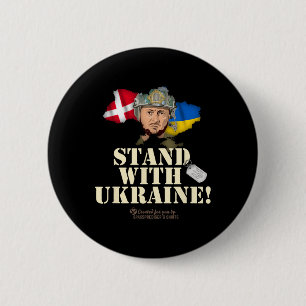 Ukraine Denmark Flags Slogan Stand With Ukraine  6 Cm Round Badge