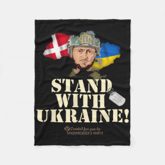 Ukraine Denmark Flags Slogan Stand With Ukraine Fleece Blanket