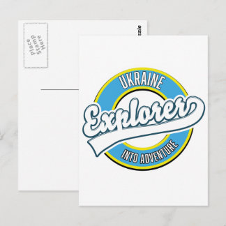 Ukraine explorer into adventure logo. postcard