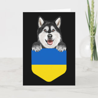 Ukraine Flag Alaskan Malamute Dog In Pocket  Card