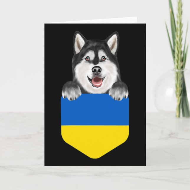 Ukraine Flag Alaskan Malamute Dog In Pocket  Card (Front)