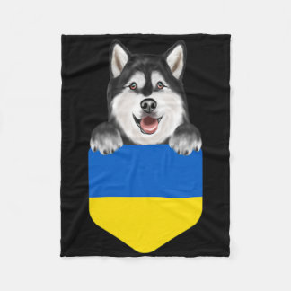 Ukraine Flag Alaskan Malamute Dog In Pocket  Fleece Blanket