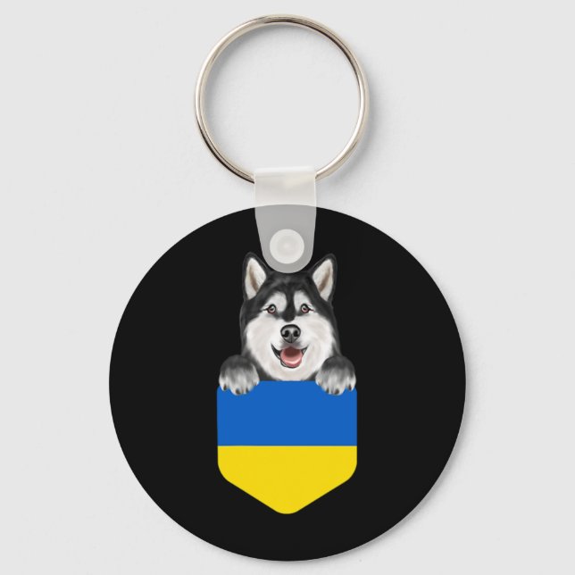 Ukraine Flag Alaskan Malamute Dog In Pocket  Key Ring (Front)