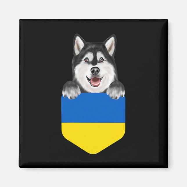 Ukraine Flag Alaskan Malamute Dog In Pocket  Magnet (Front)