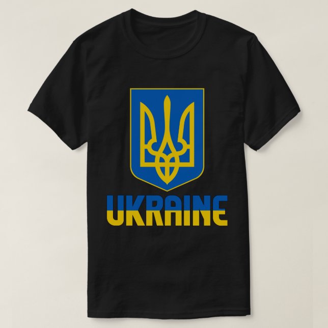 Ukraine Flag and Coat Of Arms Patriotic T-Shirt (Design Front)