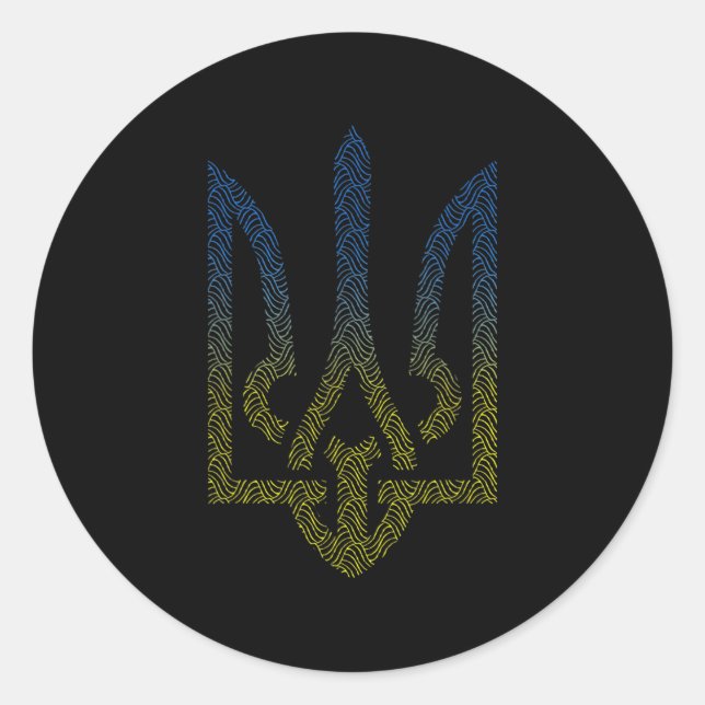 Ukraine Flag And Trident Ukrainian  Classic Round Sticker (Front)