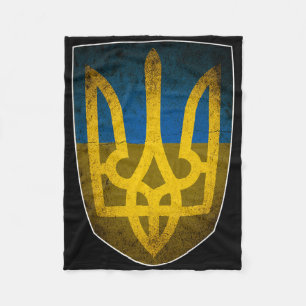 Ukraine Flag And Trident Ukrainian Fleece Blanket