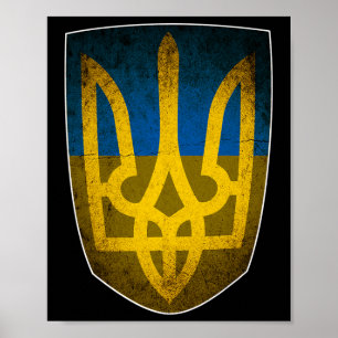 Ukraine Flag And Trident Ukrainian  Poster