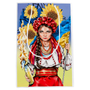 Ukraine Flag and Woman Support Car Magnet Gift Tag Medium Gift Bag