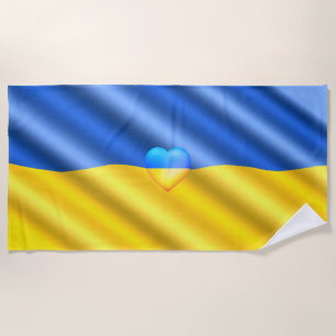 Ukraine Flag Beach Towel Heart - Freedom
