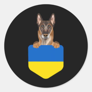 Ukraine Flag Belgian Malinoi Dog In Pocket Classic Round Sticker