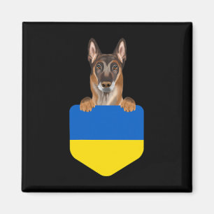 Ukraine Flag Belgian Malinoi Dog In Pocket Magnet