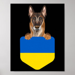 Ukraine Flag Belgian Malinoi Dog In Pocket Poster
