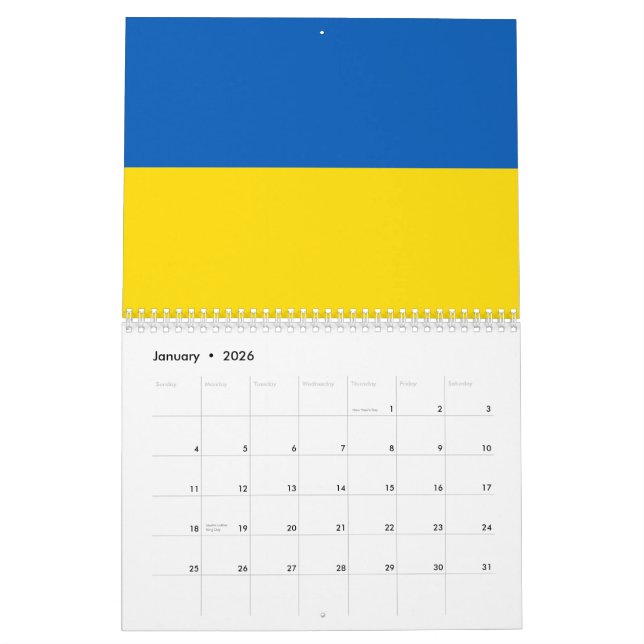 Ukraine flag blue and yellow patriotic modern calendar (Jan 2026)