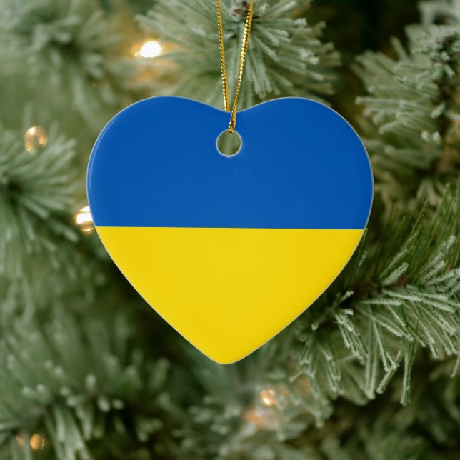 Ukraine flag blue yellow cute heart ceramic tree decoration (Tree)