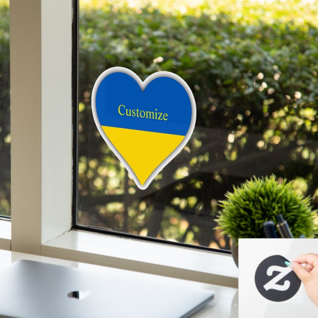 Ukraine Flag Blue Yellow Heart  Thunder_Cove   Window Cling (Office)