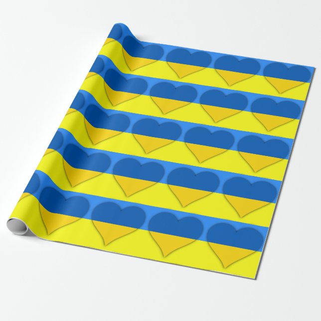 Ukraine Flag Blue Yellow Hearts Thunder_Cove Wrapping Paper (Unrolled)