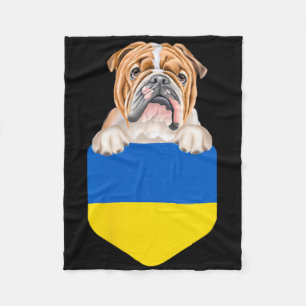 Ukraine Flag Bulldog Dog In Pocket Fleece Blanket