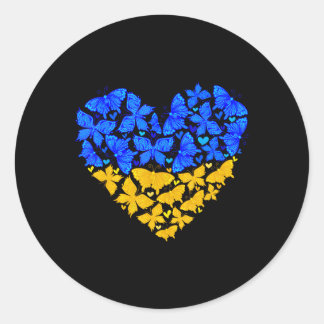 Ukraine Flag Butterfly Heart Vintage Ukrainian Lov Classic Round Sticker