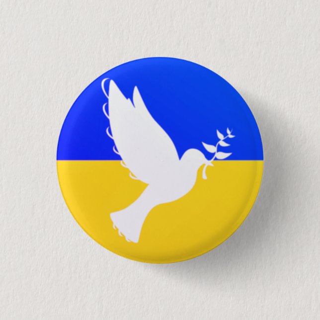 Ukraine Flag Button Dove of Peace Support Freedom (Front)