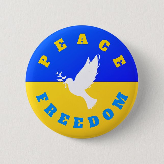 Ukraine Flag Button Freedom Peace Dove Support (Front)