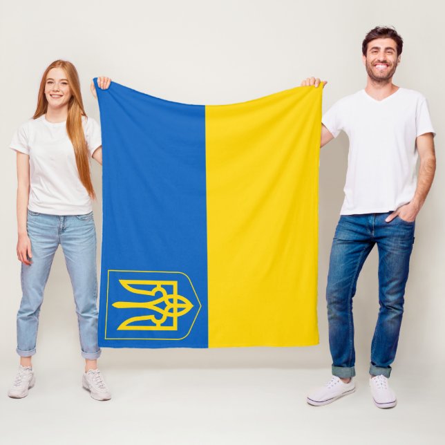 Ukraine Flag Coat Of Arms Patriotic Ukrainian Fleece Blanket (In Situ)