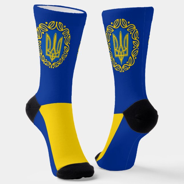 Ukraine, Flag, Coat of Arms, Tryzub Ukrainian Rep Socks (Angled)