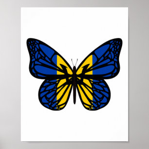 Ukraine Flag Color Butterfly - Tryzub Trident  Poster