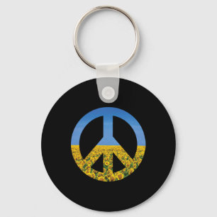 Ukraine Flag Colors Blue Skies Sunflower Field Pea Key Ring