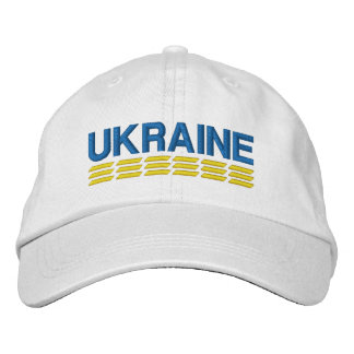 UKRAINE Flag Colours Blue and Yellow on White Embroidered Hat