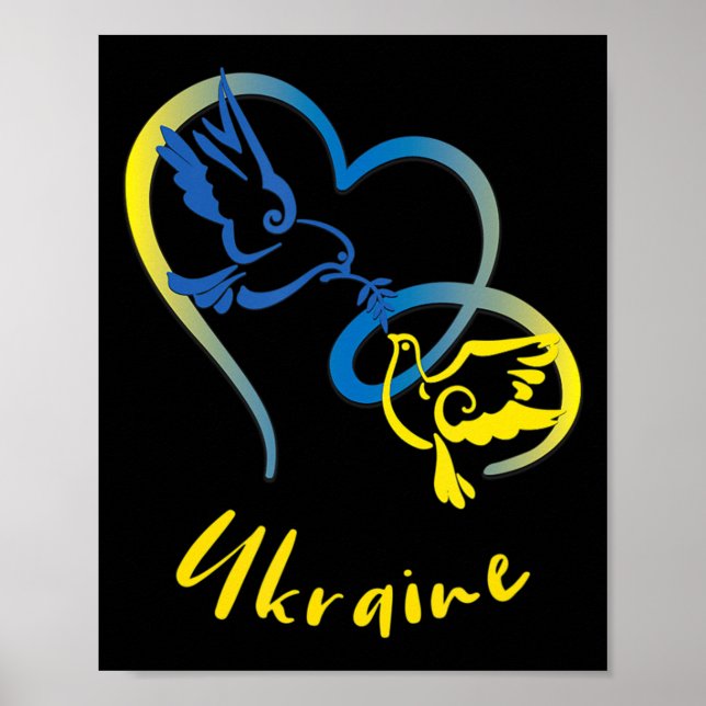 Ukraine Flag Colours Peace Doves and Hearts Peace  Poster (Front)